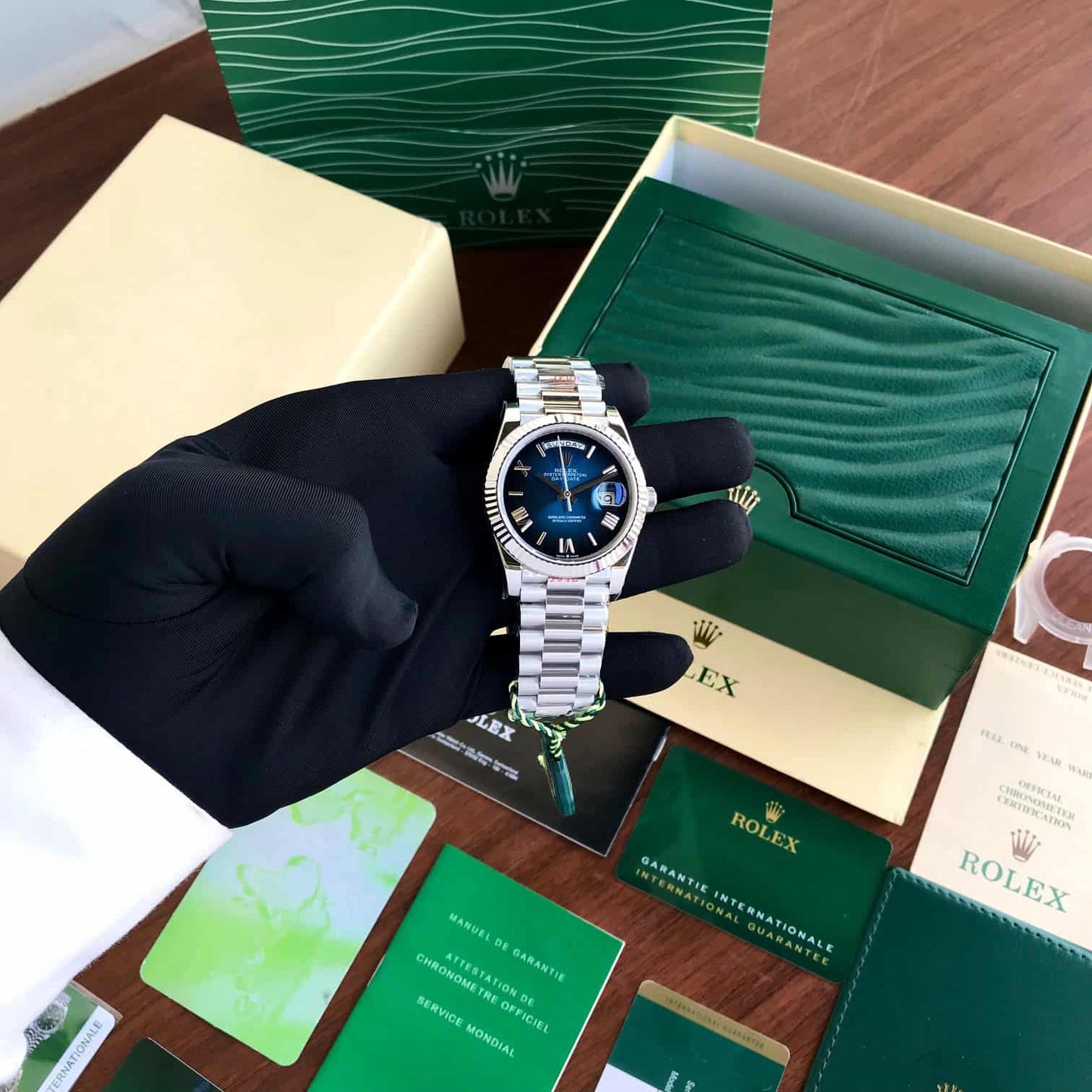 Rolex Day Date 41 Siver Blue Ambre Dial Swiss ETA Automatic Men’s Watch