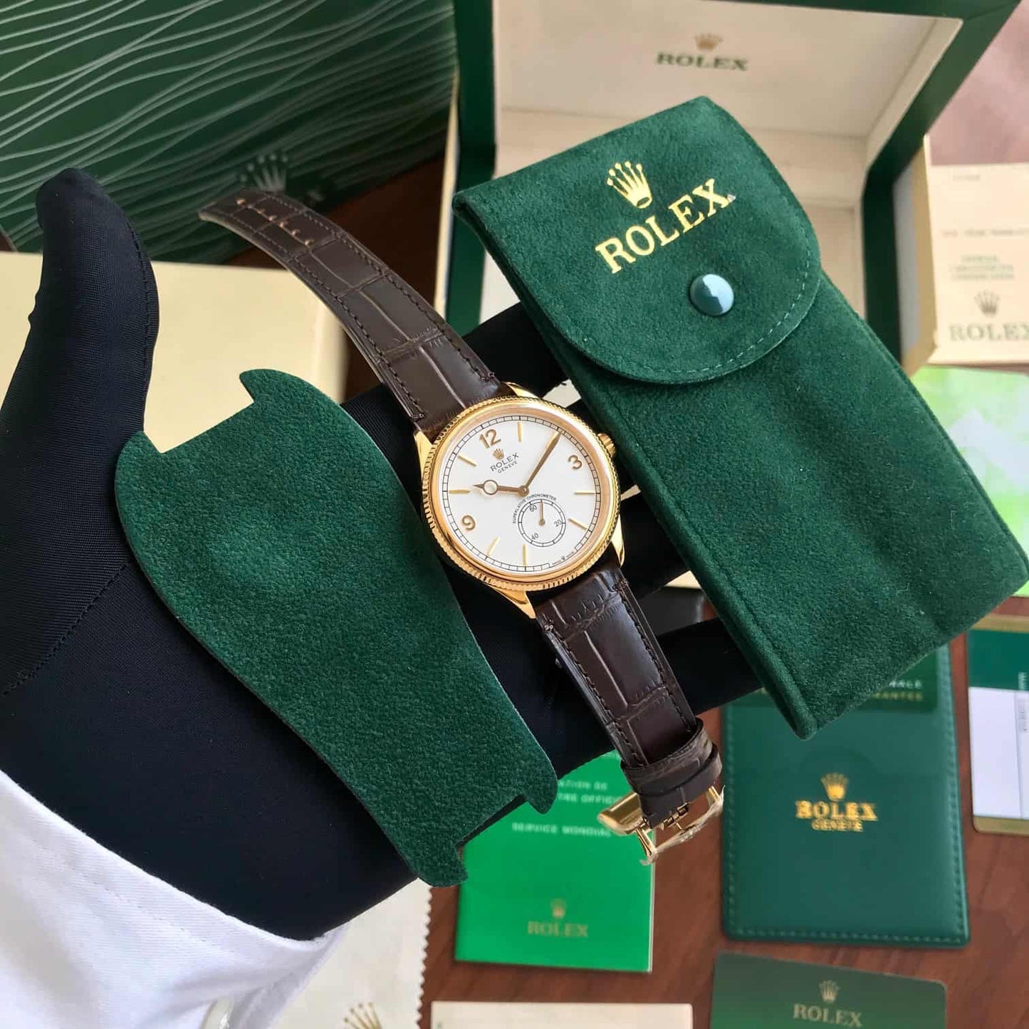 Rolex Perpetual 1908 Gold & White Dial Swiss ETA Movement Machinery Mens Watch