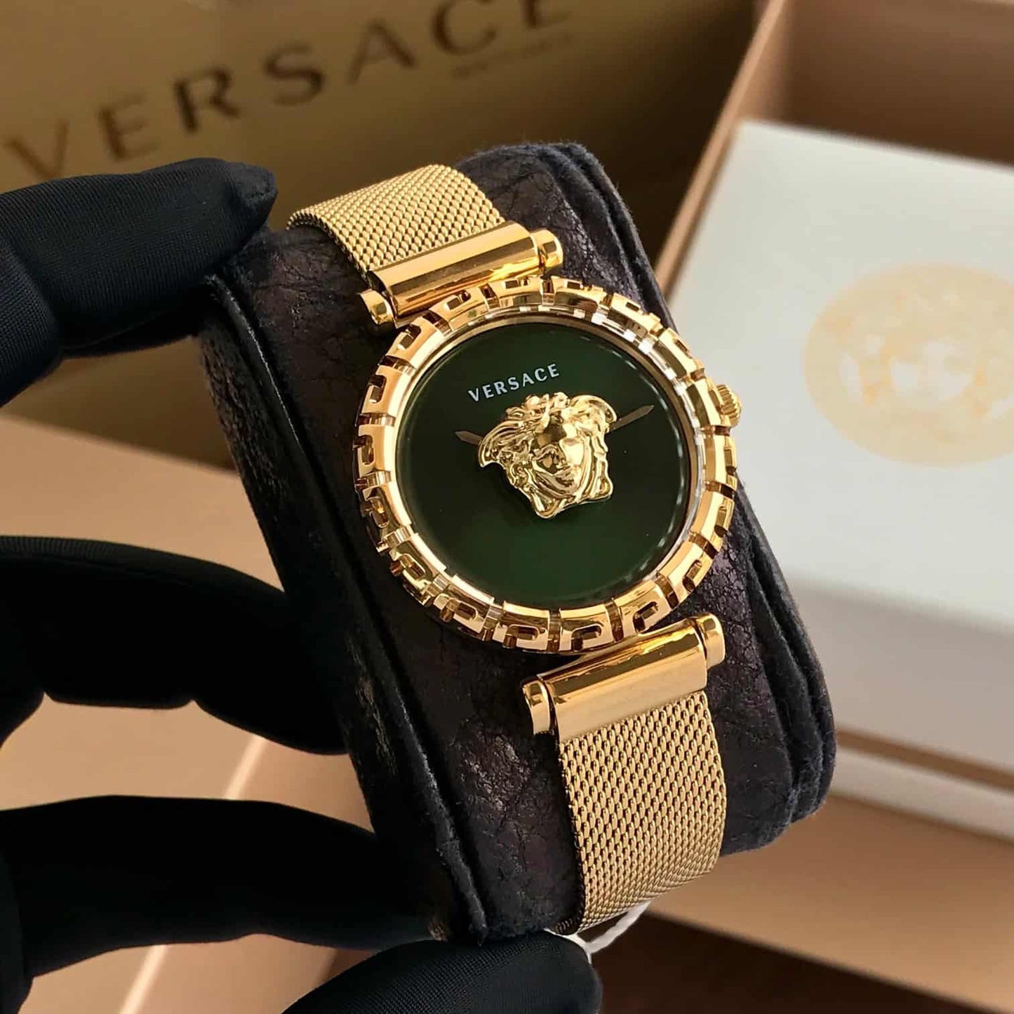 Versace Medusa Gold Mesh Watch – Black Dial Edition