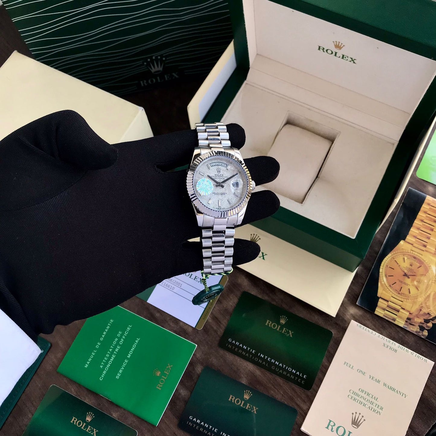 Rolex Day-Date Just 41 Silver Grey Dial & Silver Tone Chain Automatic Men’s Watch