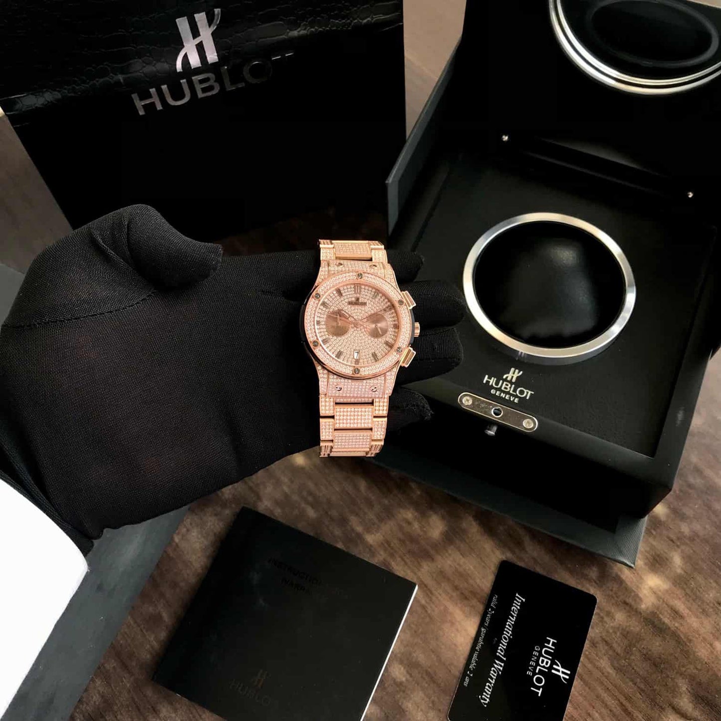 Hublot Big Bang – Full Diamond Chronograph | Rose Gold Bracelet | Men's Luxury Watch