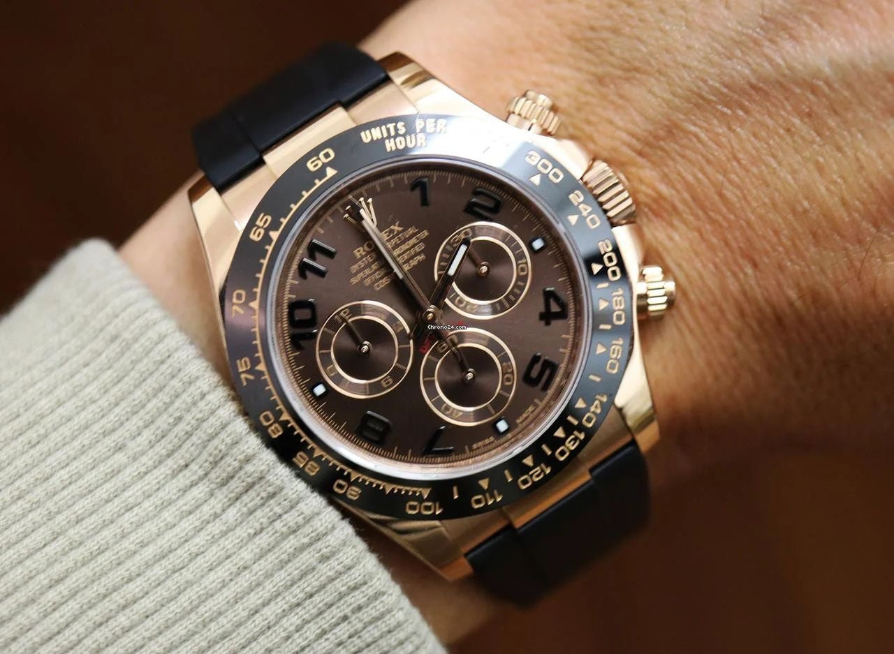 Rolex Cosmograph Daytona Chocolate Index Oysterflex Everose Gold Swiss ETA Mens Watch