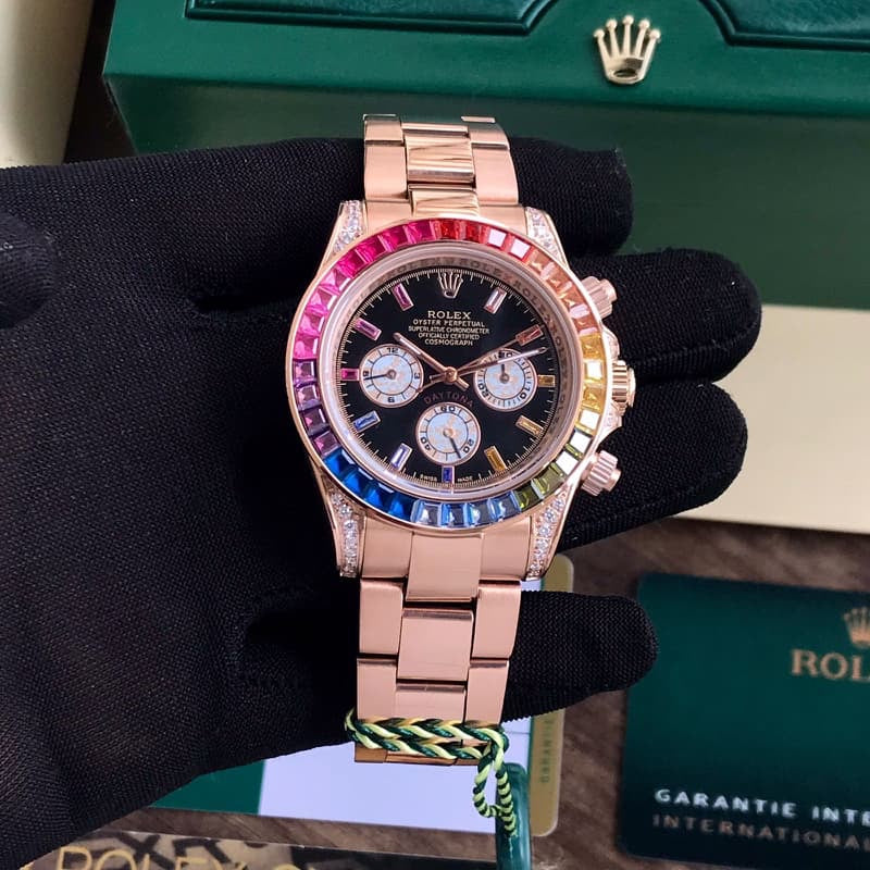 Rolex Rainbow Daytona Rose gold Tone Automatic Japanese Mens Watch