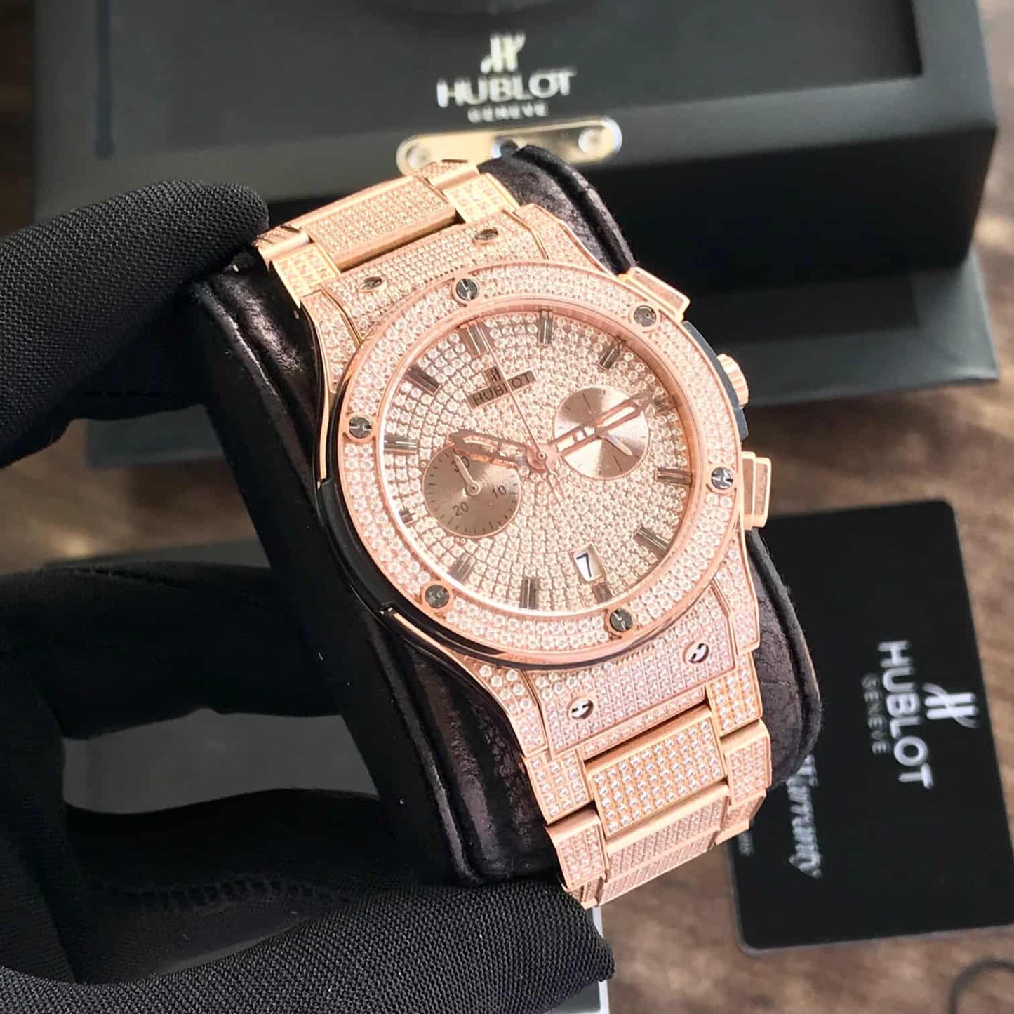 Hublot Big Bang – Full Diamond Chronograph | Rose Gold Bracelet | Men's Luxury Watch