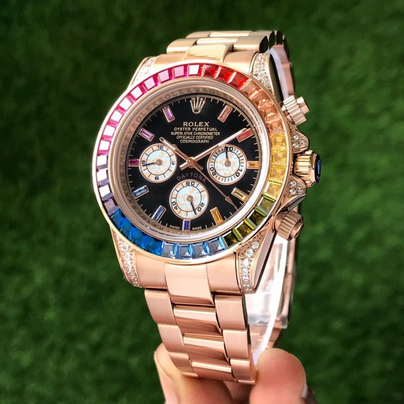 Rolex Rainbow Daytona Rose gold Tone Automatic Japanese Mens Watch