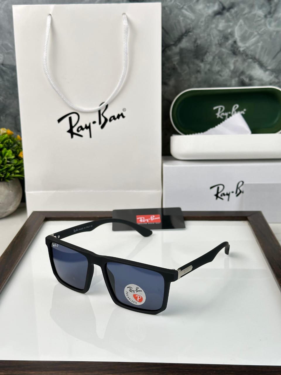 Ray-Ban Square Polarized Sunglasses | Matte Black Frame