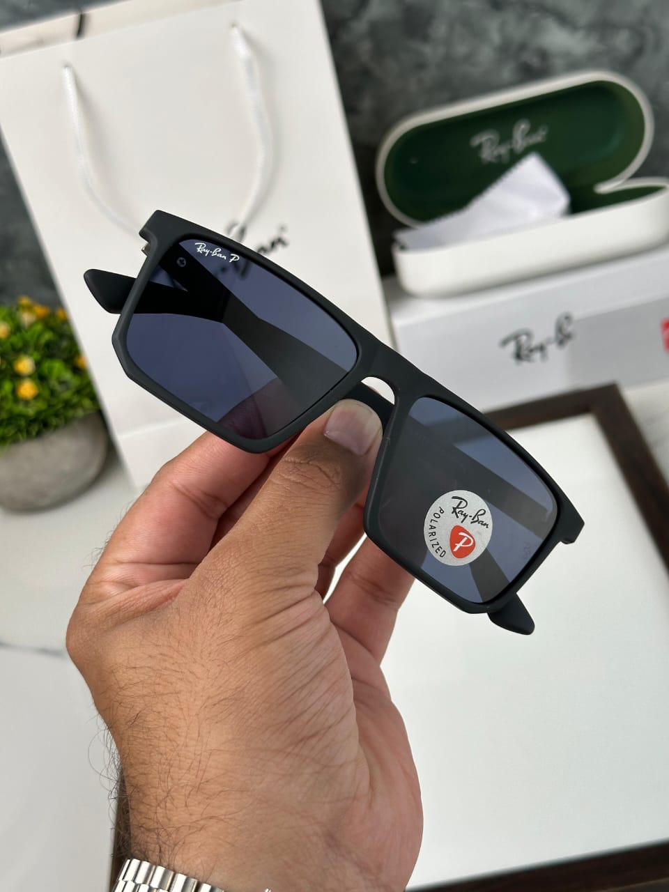Ray-Ban Square Polarized Sunglasses | Matte Black Frame