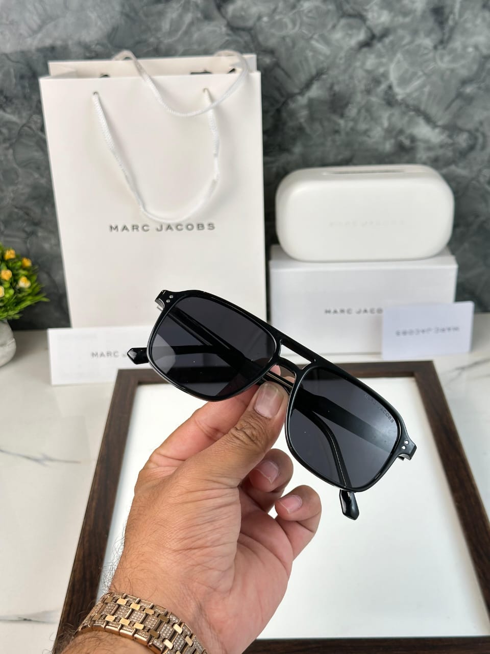 Marc Jacobs Designer Aviator Sunglasses | Gloss Black