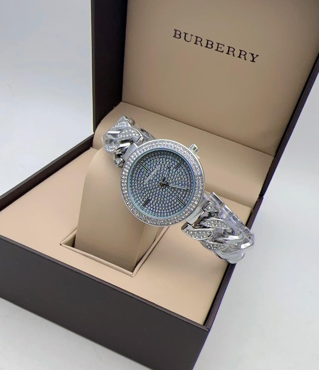 Burberry Crystal Chain-Link Silver Watch
