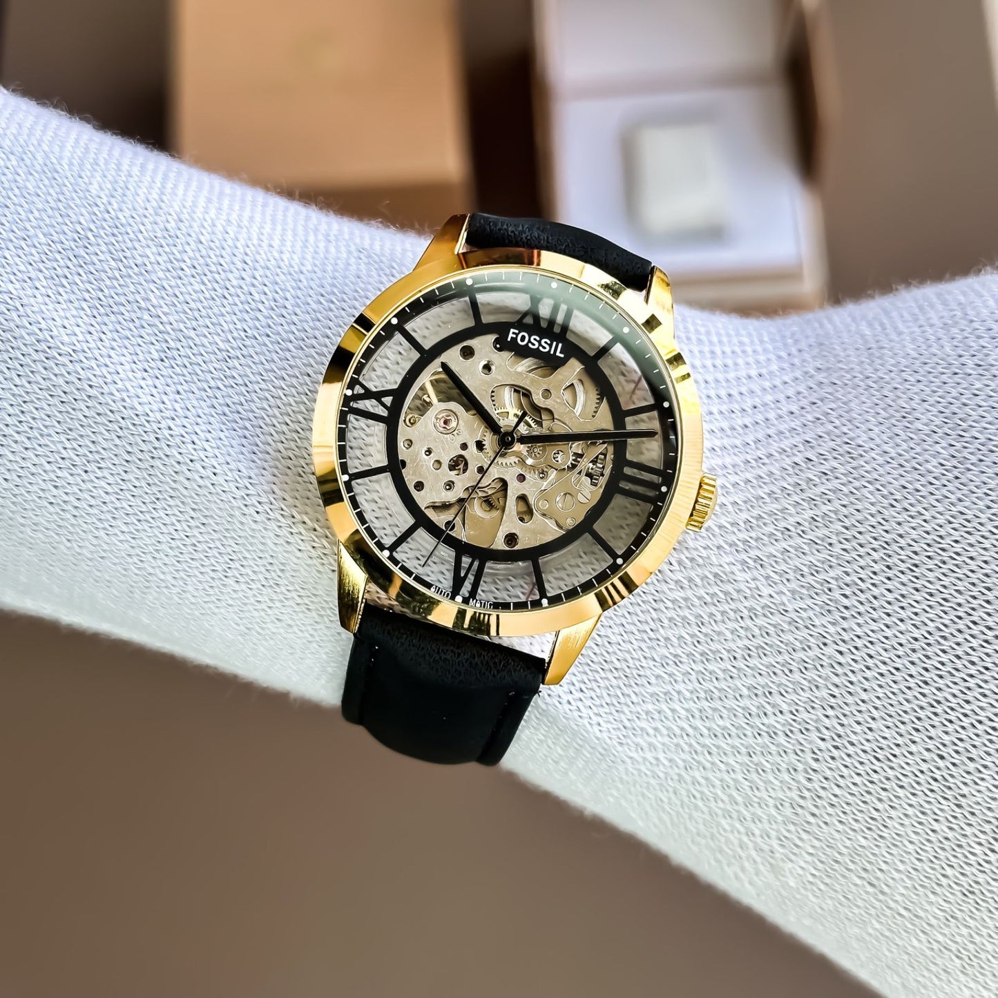 Fossil Townsman Automatic Skeleton Dial Gold-Tone Watch