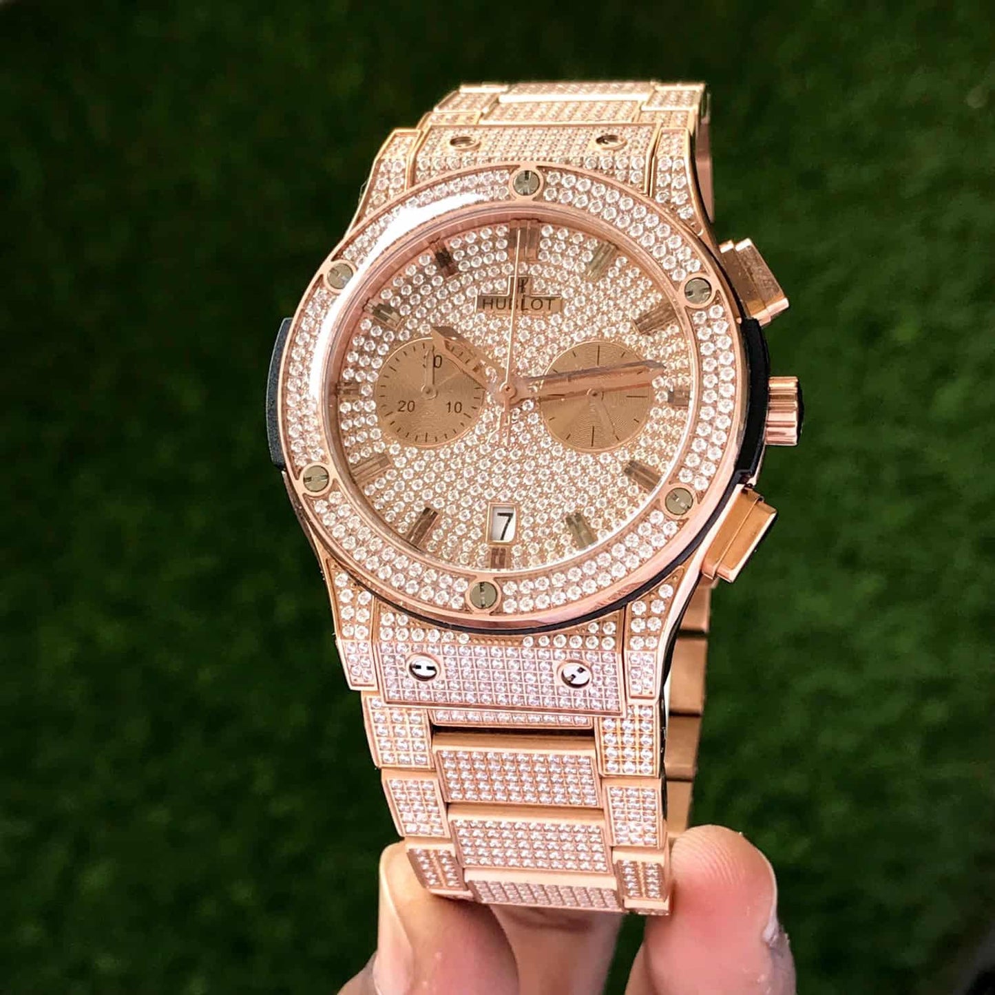 Hublot Big Bang – Full Diamond Chronograph | Rose Gold Bracelet | Men's Luxury Watch