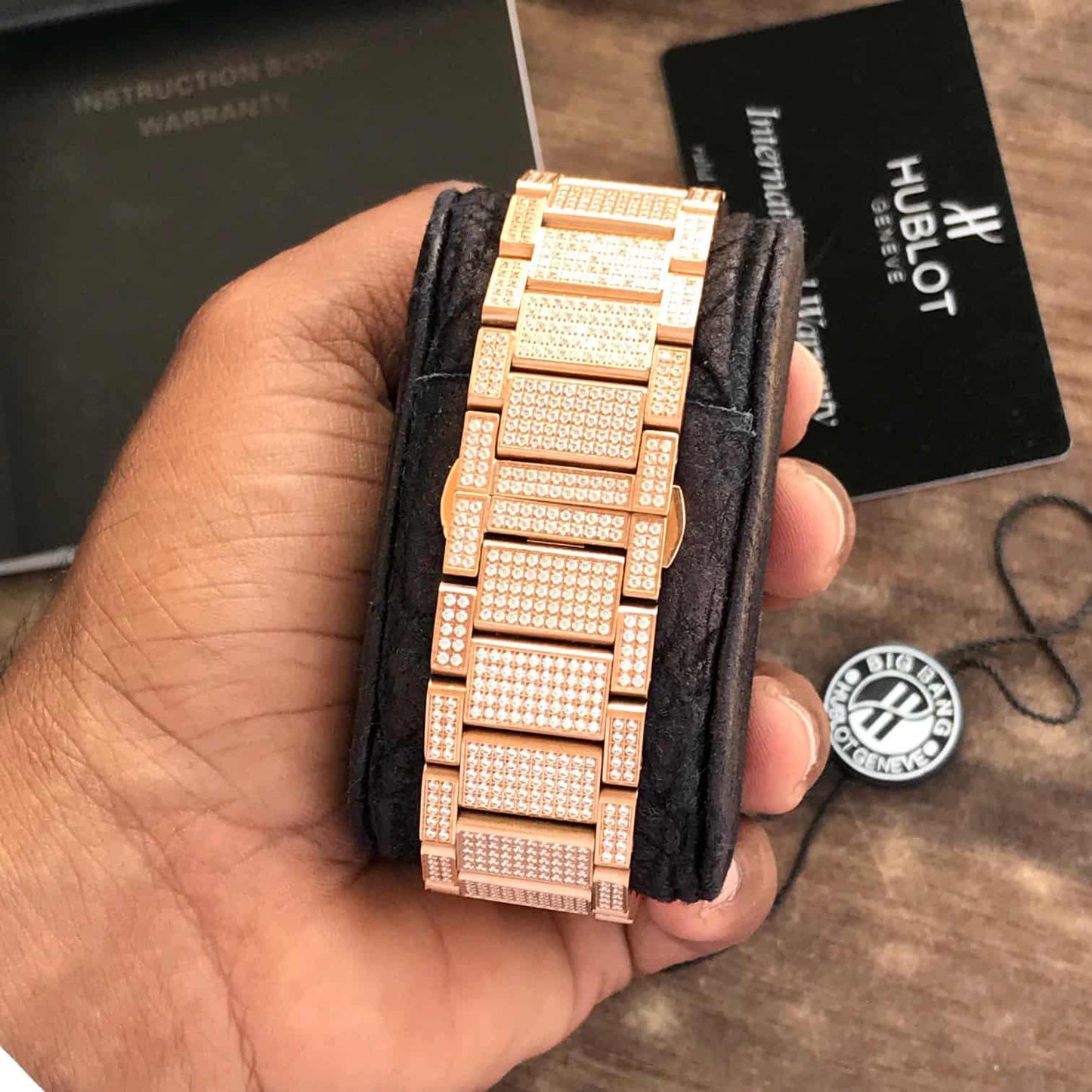 Hublot Big Bang – Full Diamond Chronograph | Rose Gold Bracelet | Men's Luxury Watch