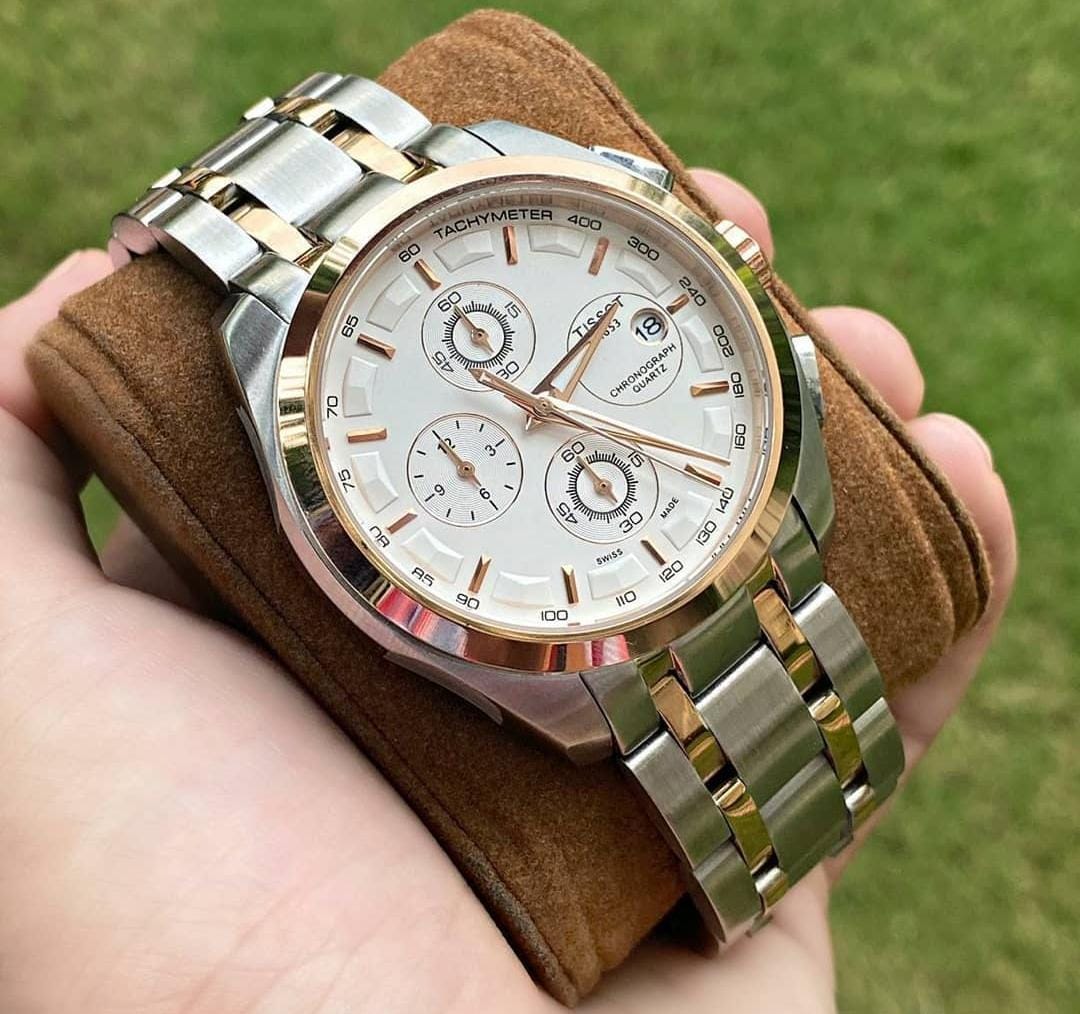 Tissot Chronograph Quartz Men's Watch – Silver & Rose Gold Dual-Tone