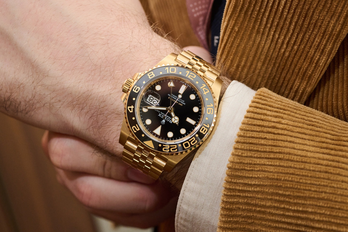 Rolex GMT-Master II With Black Ceramic Bezel Full Gold Tone & Black Dial Japanese Automatic Master Quality Mens Watch