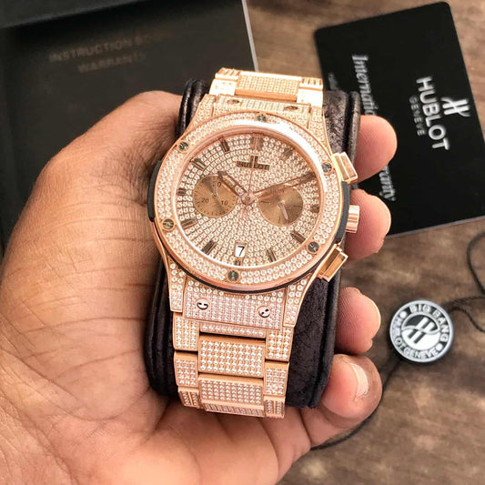 Hublot Big Bang – Full Diamond Chronograph | Rose Gold Bracelet | Men's Luxury Watch