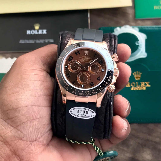Rolex Cosmograph Daytona Chocolate Index Oysterflex Everose Gold Swiss ETA Mens Watch