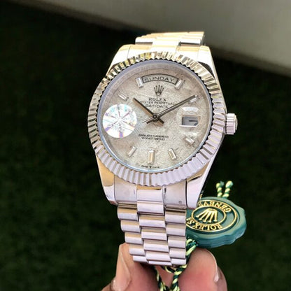 Rolex Day-Date Just 41 Silver Grey Dial & Silver Tone Chain Automatic Men’s Watch