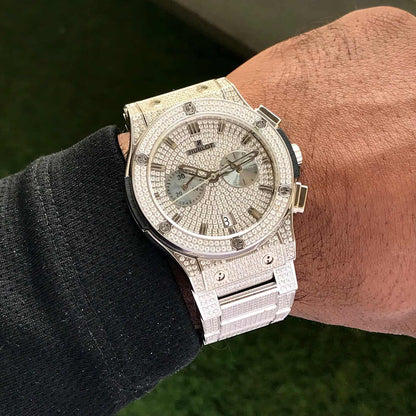 Hublot Big Bang – Full Diamond Chronograph | Rose Gold Bracelet | Men's Luxury Watch