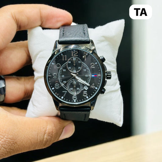 TA Classic Chronograph Watch | Black Dial & Leather Strap