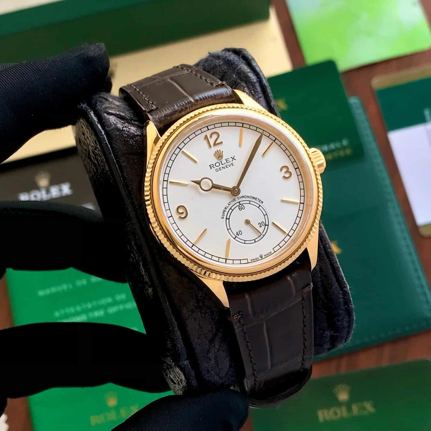 Rolex Perpetual 1908 Gold & White Dial Swiss ETA Movement Machinery Mens Watch