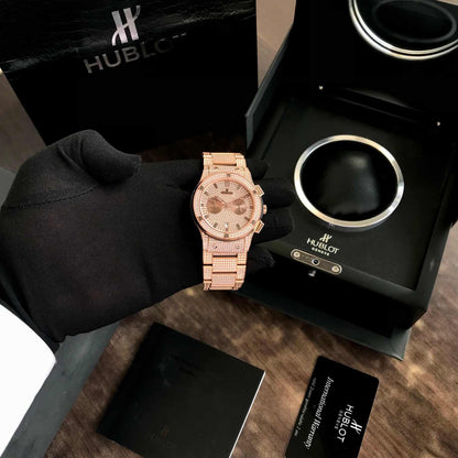 Hublot Big Bang – Full Diamond Chronograph | Rose Gold Bracelet | Men's Luxury Watch