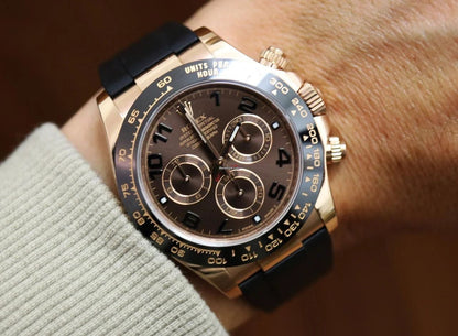 Rolex Cosmograph Daytona Chocolate Index Oysterflex Everose Gold Swiss ETA Mens Watch