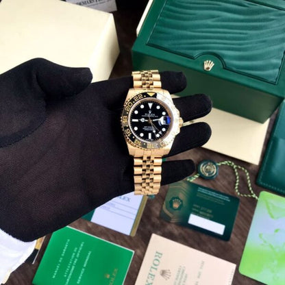 Rolex GMT-Master II With Black Ceramic Bezel Full Gold Tone & Black Dial Japanese Automatic Master Quality Mens Watch