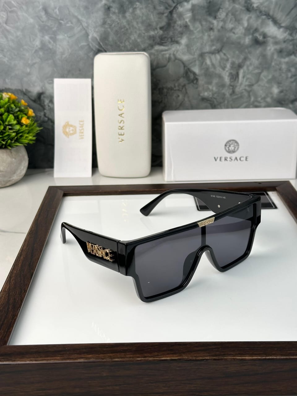 Versace Shield Sunglasses | Bold Black Edition
