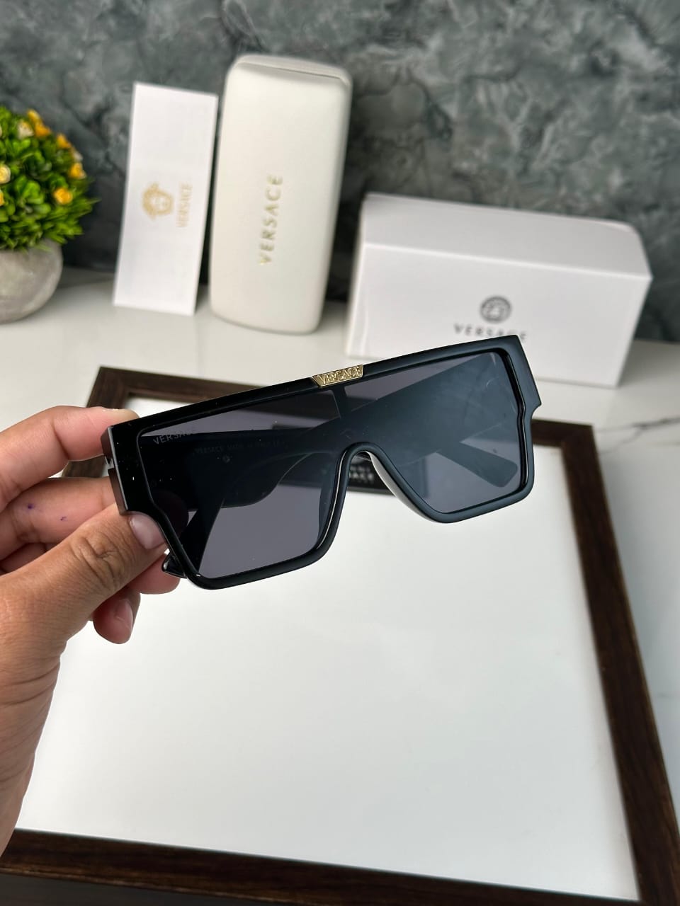 Versace Shield Sunglasses | Bold Black Edition