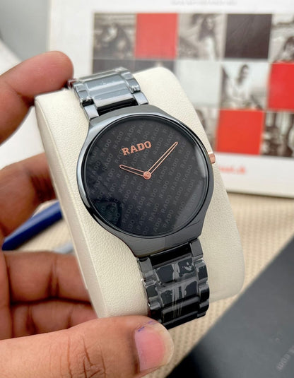 Rado True Thinline – Black Ceramic with Monogram Dial