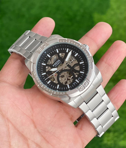 Fossil Men’s Automatic Skeleton Watch – Silver Steel