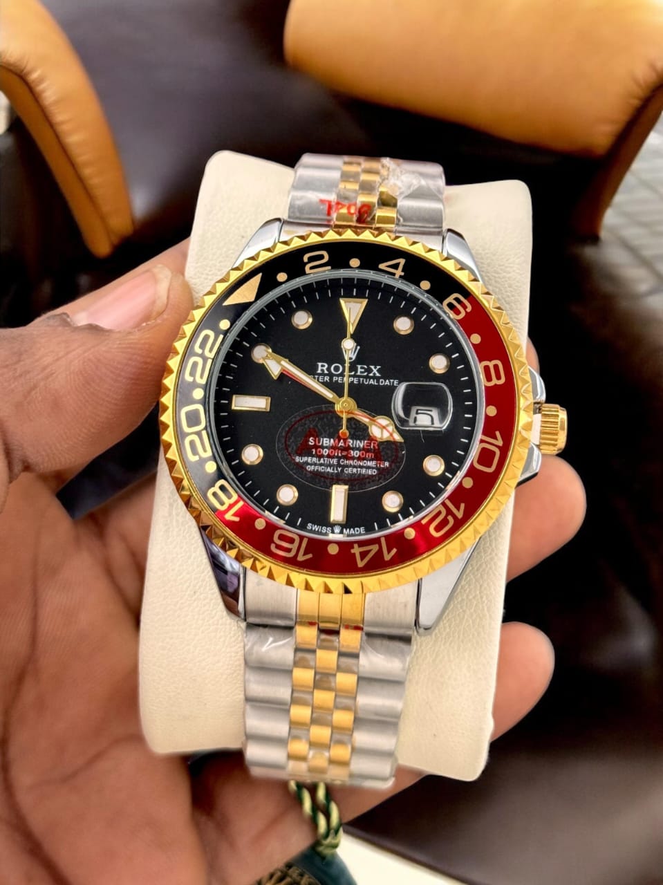 Rolex-Style Submariner GMT Luxury Two-Tone Watch – Green & Black Bezel