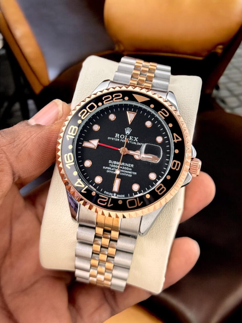 Rolex-Style Submariner GMT Luxury Two-Tone Watch – Green & Black Bezel