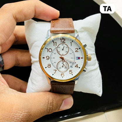 TA Classic Chronograph Watch | Black Dial & Leather Strap