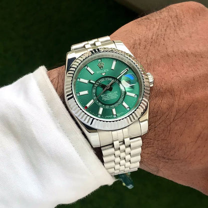 Rolex SkyDweller Stainless Steel Green Dial & Jubli Chain Strap Japanese Automatic Master Quality Men’s Watch