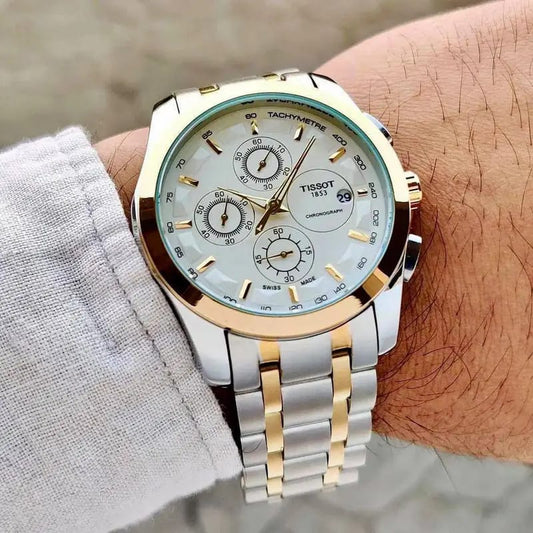 Tissot Chronograph Quartz Men's Watch – Silver & Rose Gold Dual-Tone