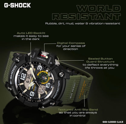 Casio G-Shock Mudmaster GG-1000-1A3DR Black Analog-Digital Dial Green Resin Strap Men’s Watch G662