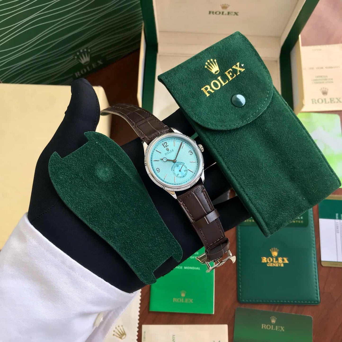 Rolex Perpetual 1908 Ice Blue Dial Swiss ETA Movement Machinery Mens Watch