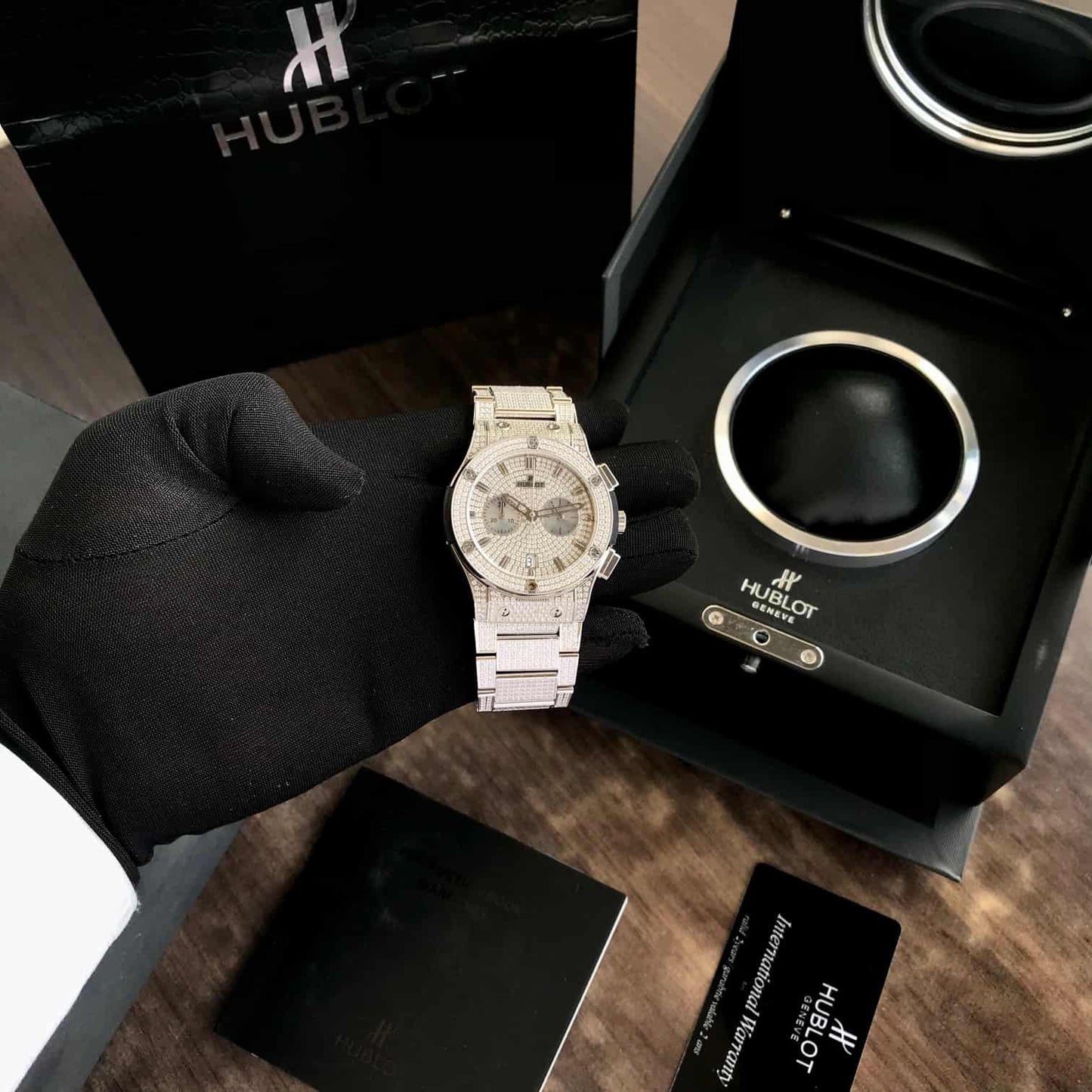 Hublot Big Bang – Full Diamond Chronograph | Rose Gold Bracelet | Men's Luxury Watch