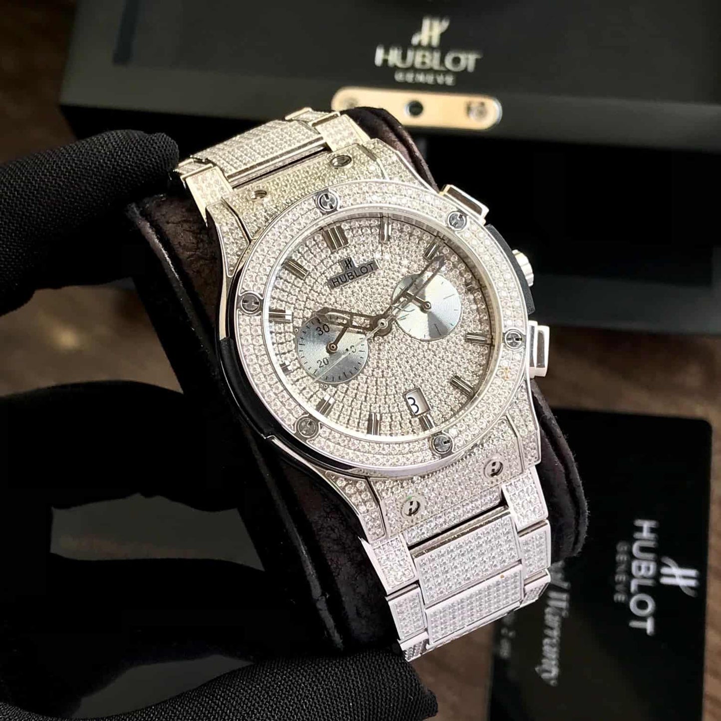 Hublot Big Bang – Full Diamond Chronograph | Rose Gold Bracelet | Men's Luxury Watch