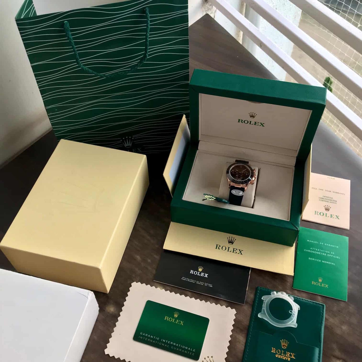 Rolex Cosmograph Daytona Chocolate Index Oysterflex Everose Gold Swiss ETA Mens Watch