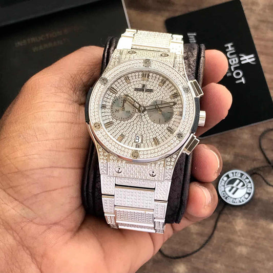 Hublot Big Bang – Full Diamond Chronograph | Rose Gold Bracelet | Men's Luxury Watch