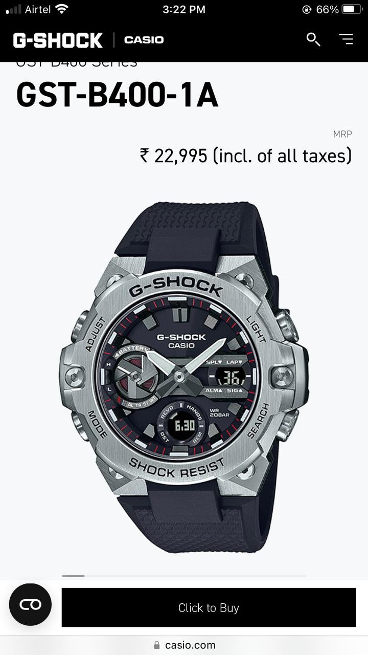 Casio Gshock Gravitymaster GR B100-1A4ER Silver Black Dial Mens Watch