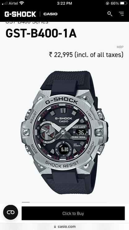 Casio Gshock Gravitymaster GR B100-1A4ER Silver Black Dial Mens Watch