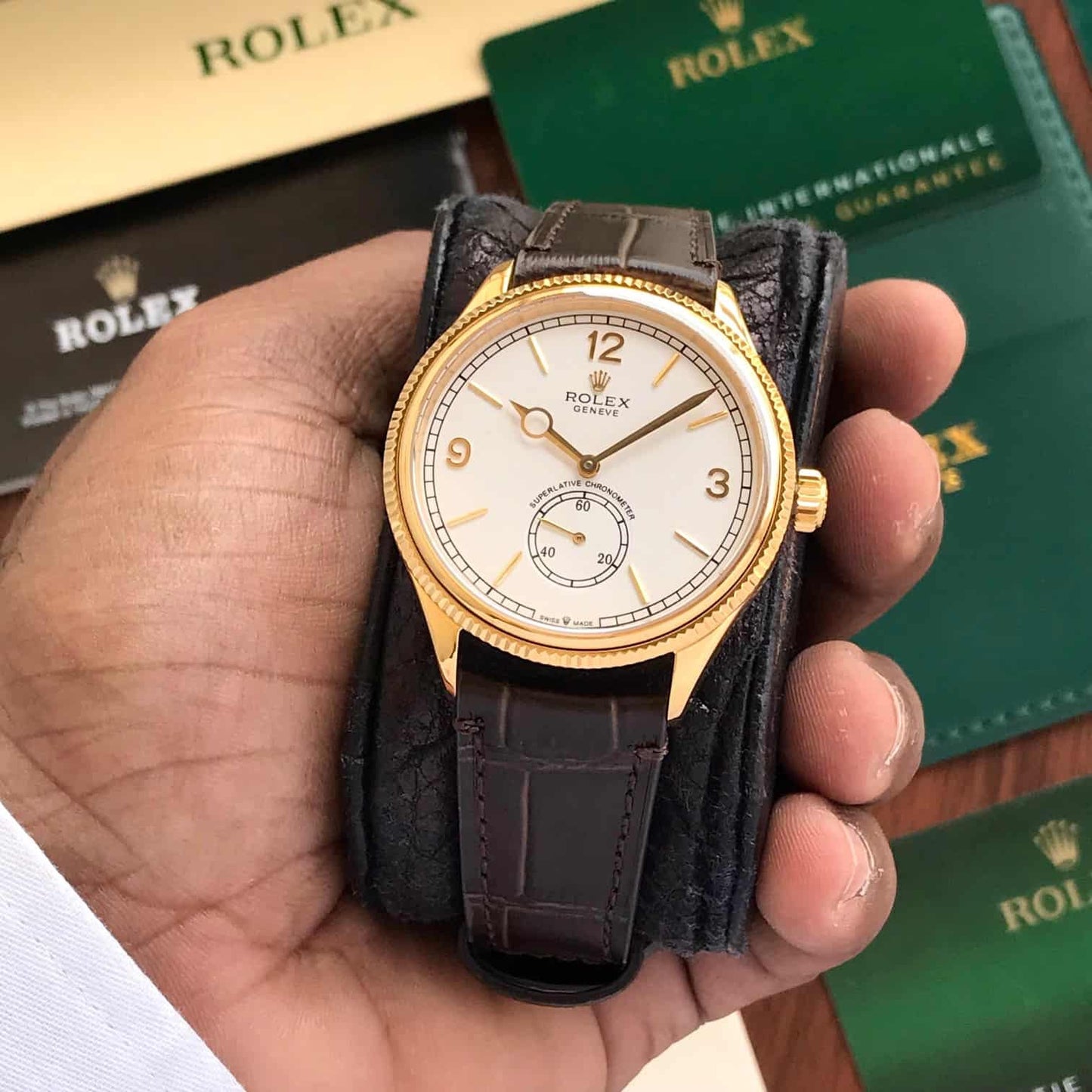 Rolex Perpetual 1908 Gold & White Dial Swiss ETA Movement Machinery Mens Watch