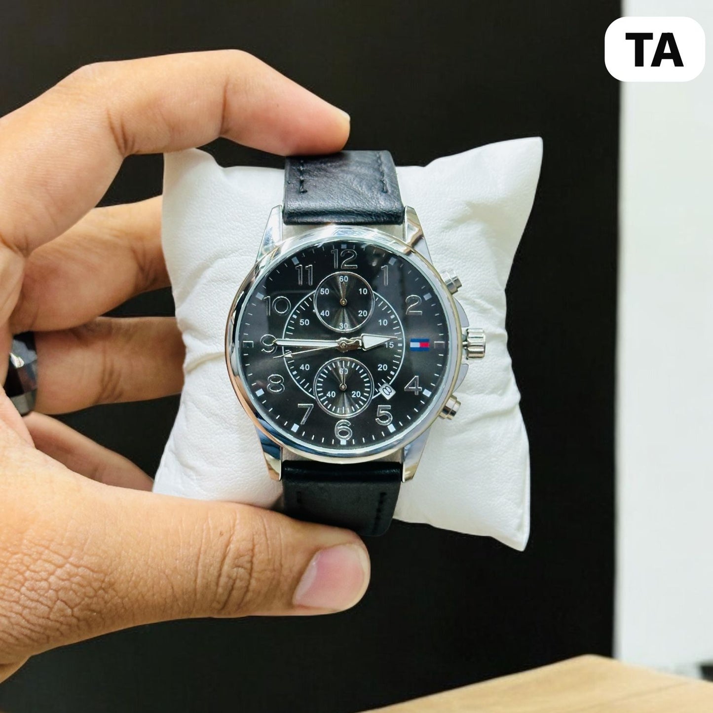 TA Classic Chronograph Watch | Black Dial & Leather Strap