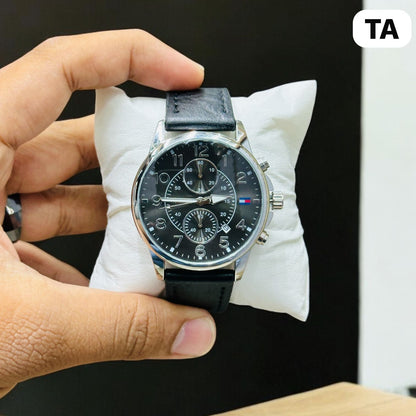 TA Classic Chronograph Watch | Black Dial & Leather Strap