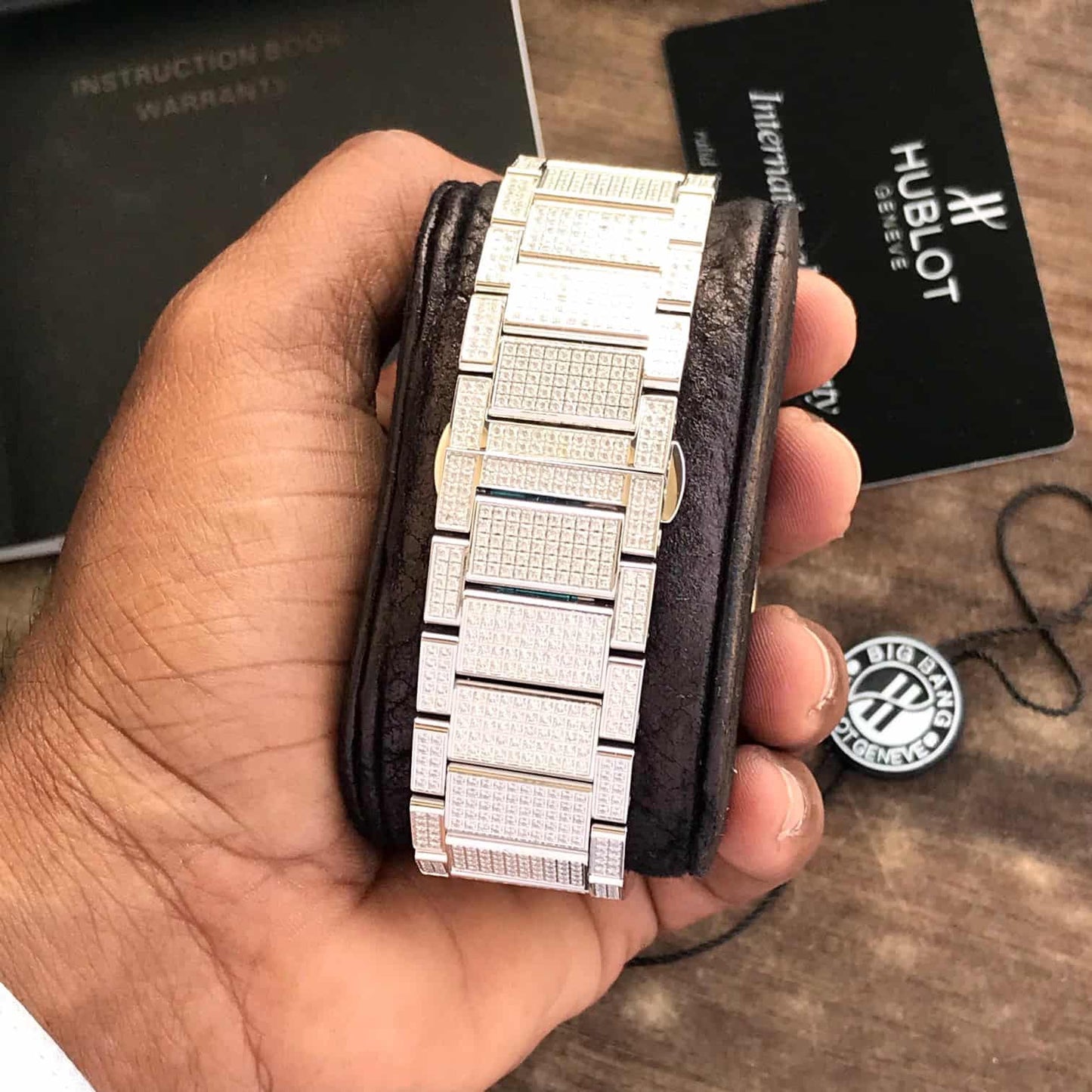 Hublot Big Bang – Full Diamond Chronograph | Rose Gold Bracelet | Men's Luxury Watch