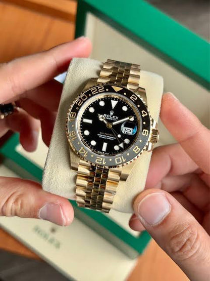 Rolex GMT-Master II With Black Ceramic Bezel Full Gold Tone & Black Dial Japanese Automatic Master Quality Mens Watch