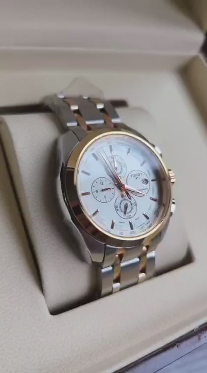 Tissot Chronograph Quartz Men's Watch – Silver & Rose Gold Dual-Tone